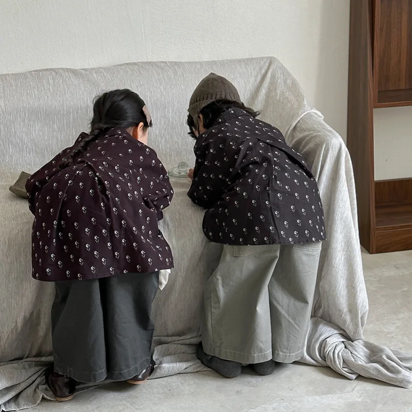 خريف 2025 قميص أطفال بأكمام طويلة مطبوع عليه زهور للجنسين بلوزة كلاسيكية بأزرار للبنين والبنات معطف للأطفال من سن 1 إلى 8 سنوات #5