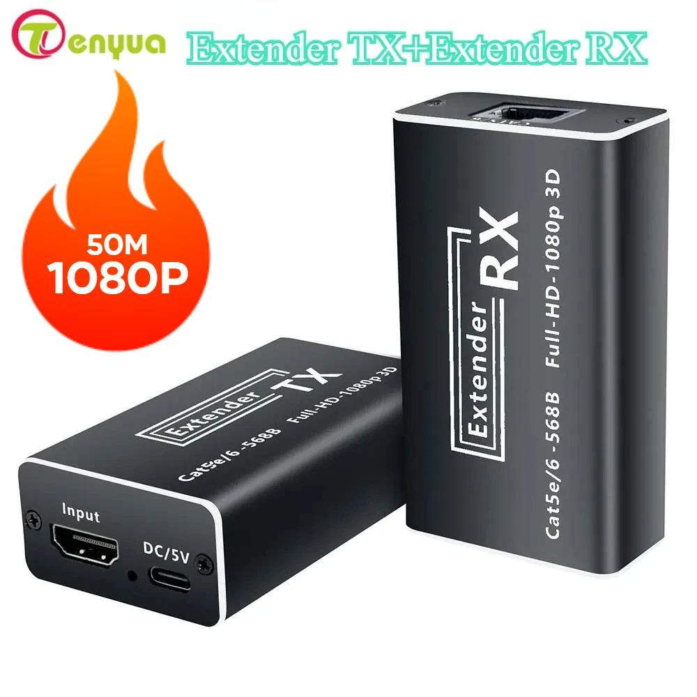 

HD Extender by Cat5e/6 cable up to 50M 1080P HD UTP Extender over Ethernet cable 1080P 60Hz POC Extender HD for HDTV PC