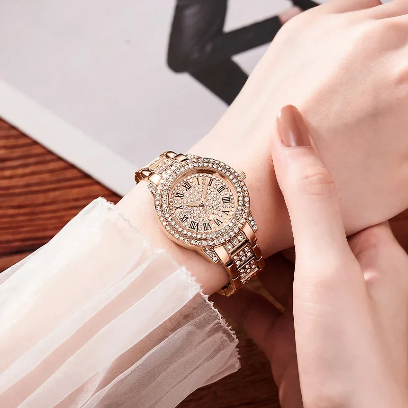 Luxury Shiny Fine Zircon Quartz Watch Elegant All-Star Jewels Women Mechanical Wristwatches Fashion Folding Wrist Watches Buckle