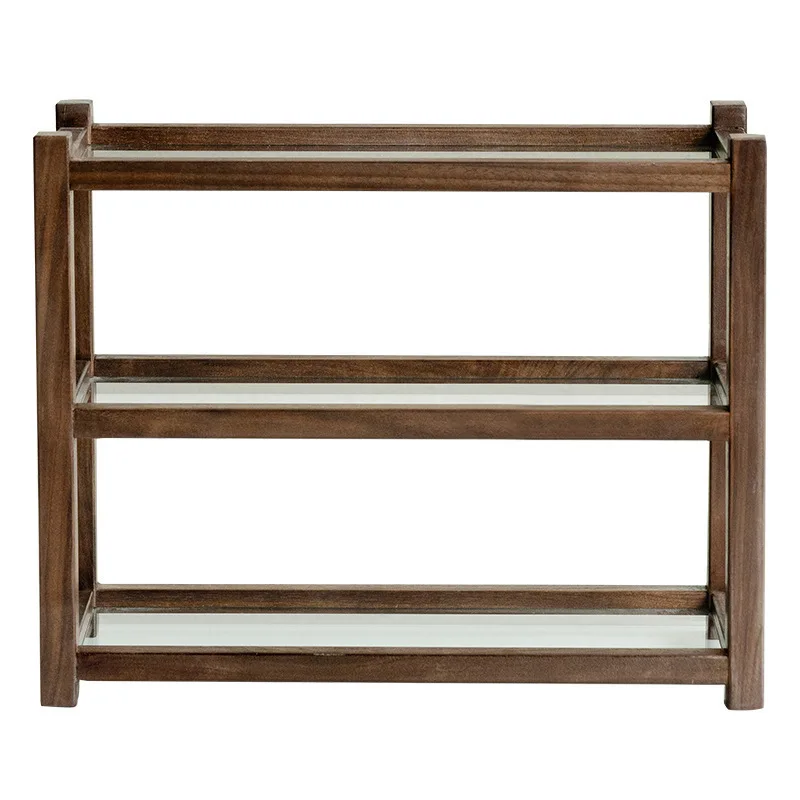 Black Walnut Double-Layer Tempered Glass Storage Rack, Duobaoge Tea Cup And Set Display Rack