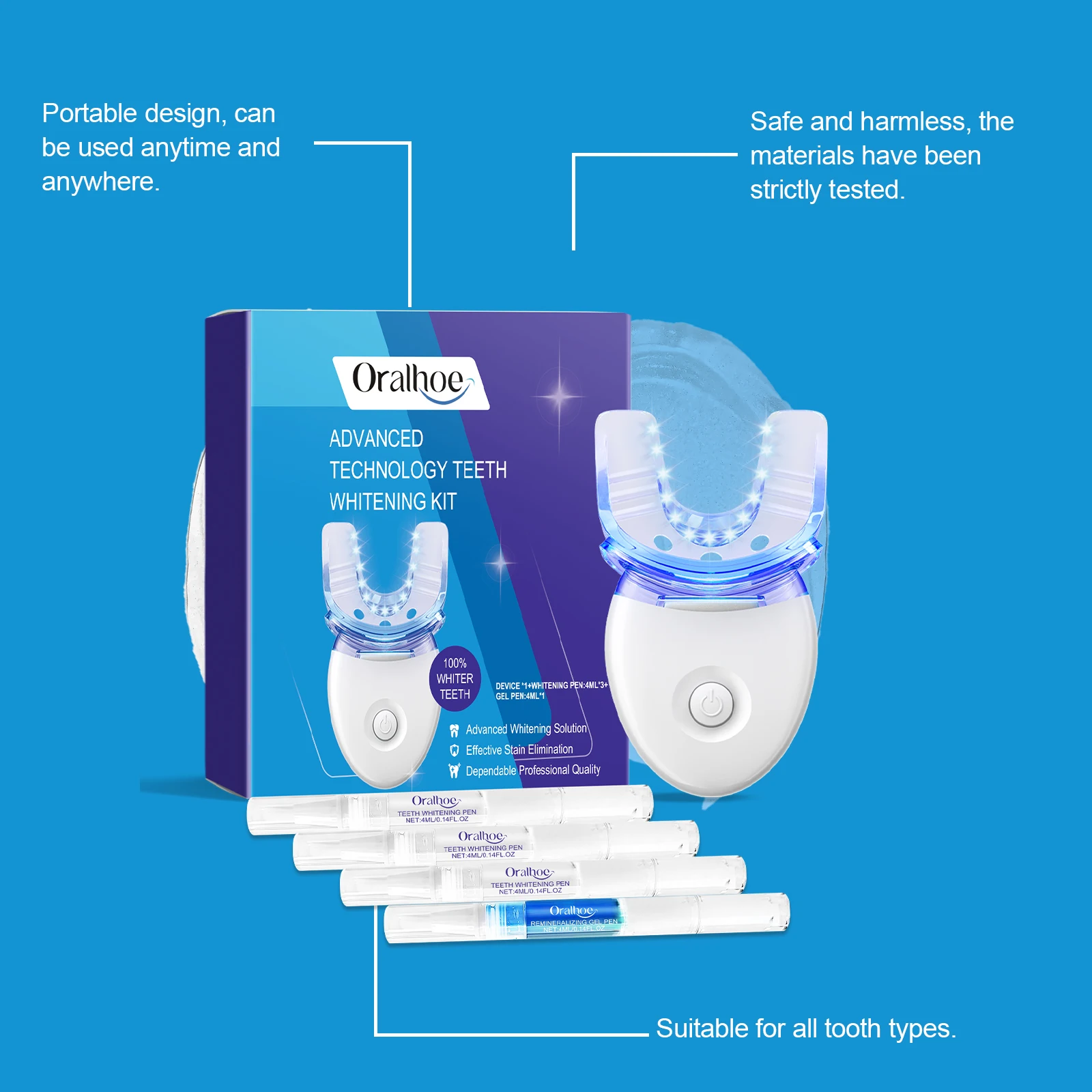 Professional Teeth Whitening LED Light Kit with 4X Whitening Gel Accelerated Whitening System Blue Light Tool for White Smile - view 4