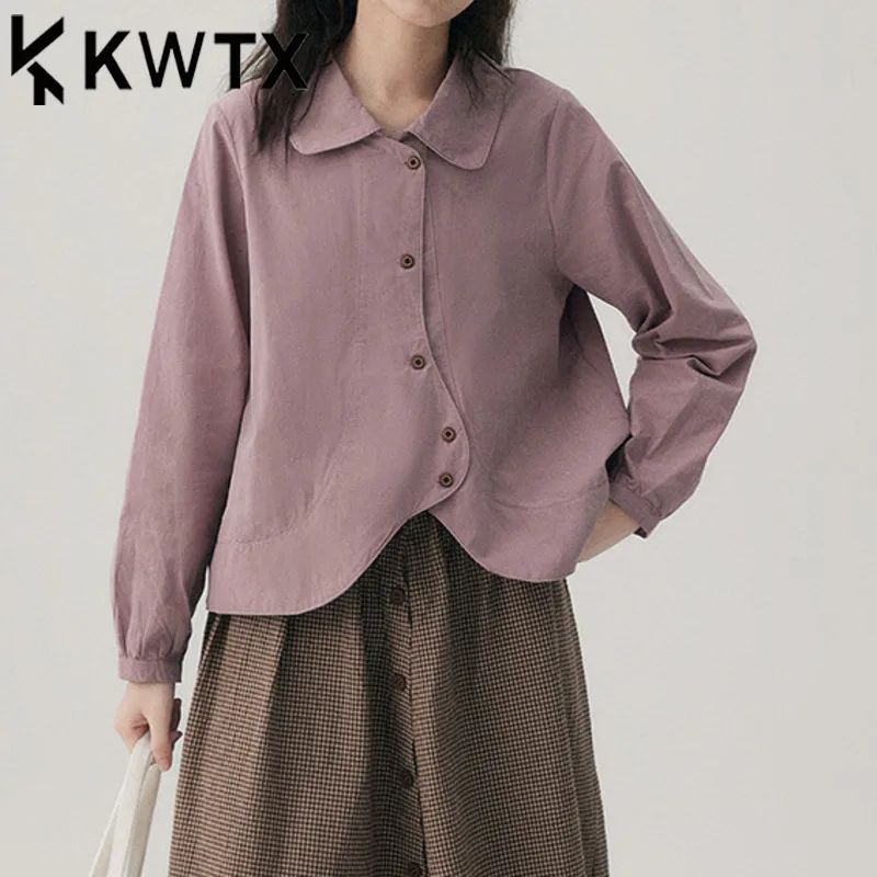 

KWTX Designer Blouse Women 2025 Fashion Irregular Placket Suit Collar Solid Color Luxury Elegant Casual Chic Spring Summer 2025