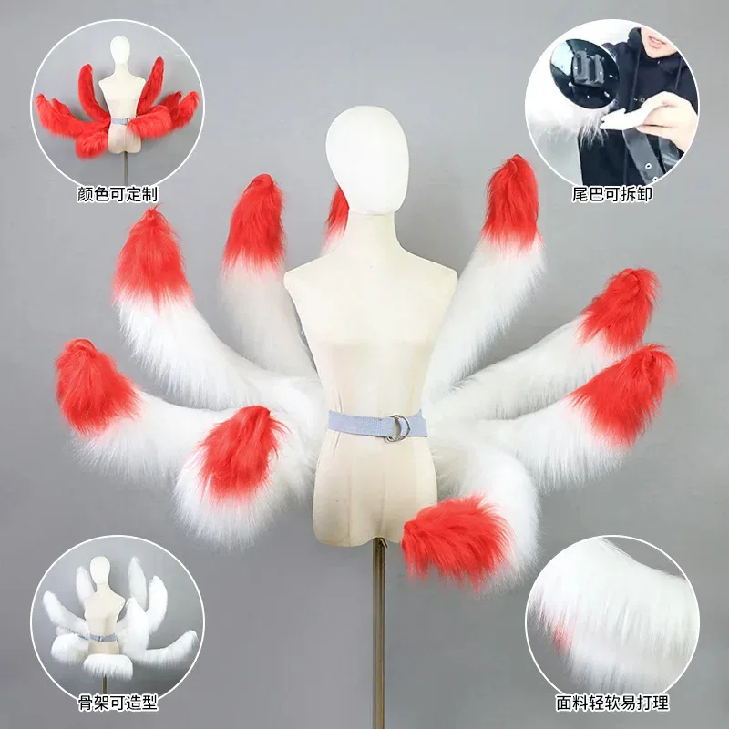 Zizi 2025 juego LOL Ahri Cosplay blanco rojo y orejas Anime Daji espíritu de nueve colas juego de rol cola de zorro fiesta de Halloween Acce