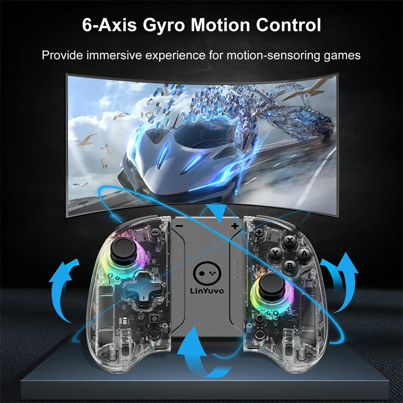 LinYuvo-KSino B Joypad, Réveil automatique avec Bluetooth, Atomentaires oriel, Six axes, Compatible pour Nintendo Switch, Switch OLED Joypad