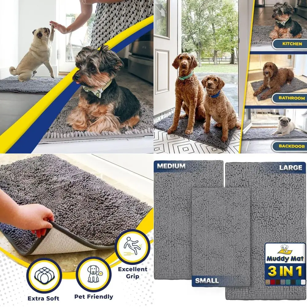 

Набор из трех ковриков для собак из микрофибры с высокой впитываемостью, нескользящие, толстые, моющиеся, для дома и улицы - серые, размеры: маленький