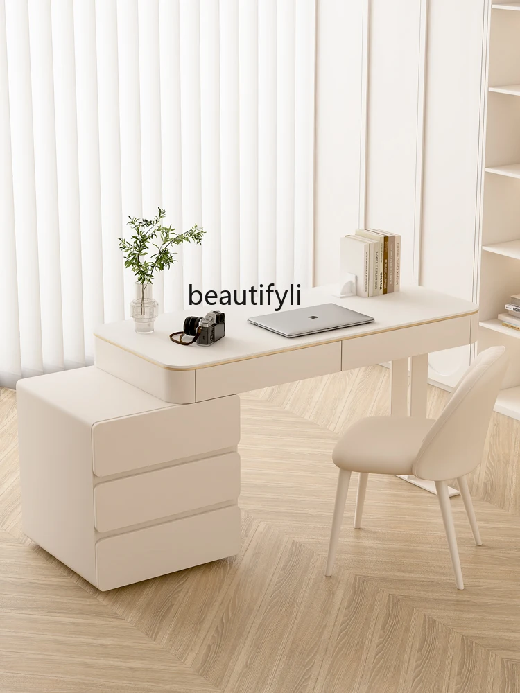 Cream Style Stone Plate Desk Home Light Luxury Modern Small Apartment Bedroom Workbench Simple Computer Desk