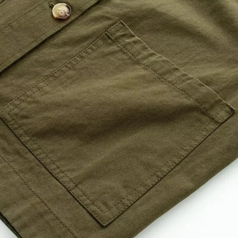 Damska kurtka jesienna w stylu vintage z diagonalu, uniwersalna, zapinana na jeden guzik, z ozdobnymi kieszeniami, codzienna, z długim rękawem.