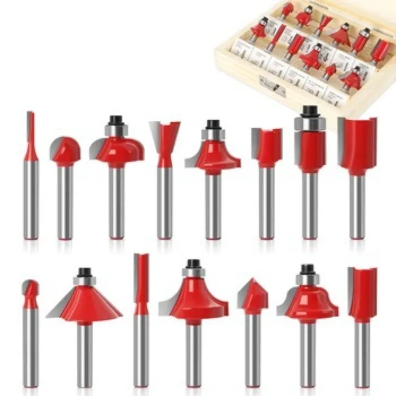 Woodworking Router Bits Kit, 15PCS 6.35mm Shank Carbide Cutters for Trimmer, Engraver & DIY Projects