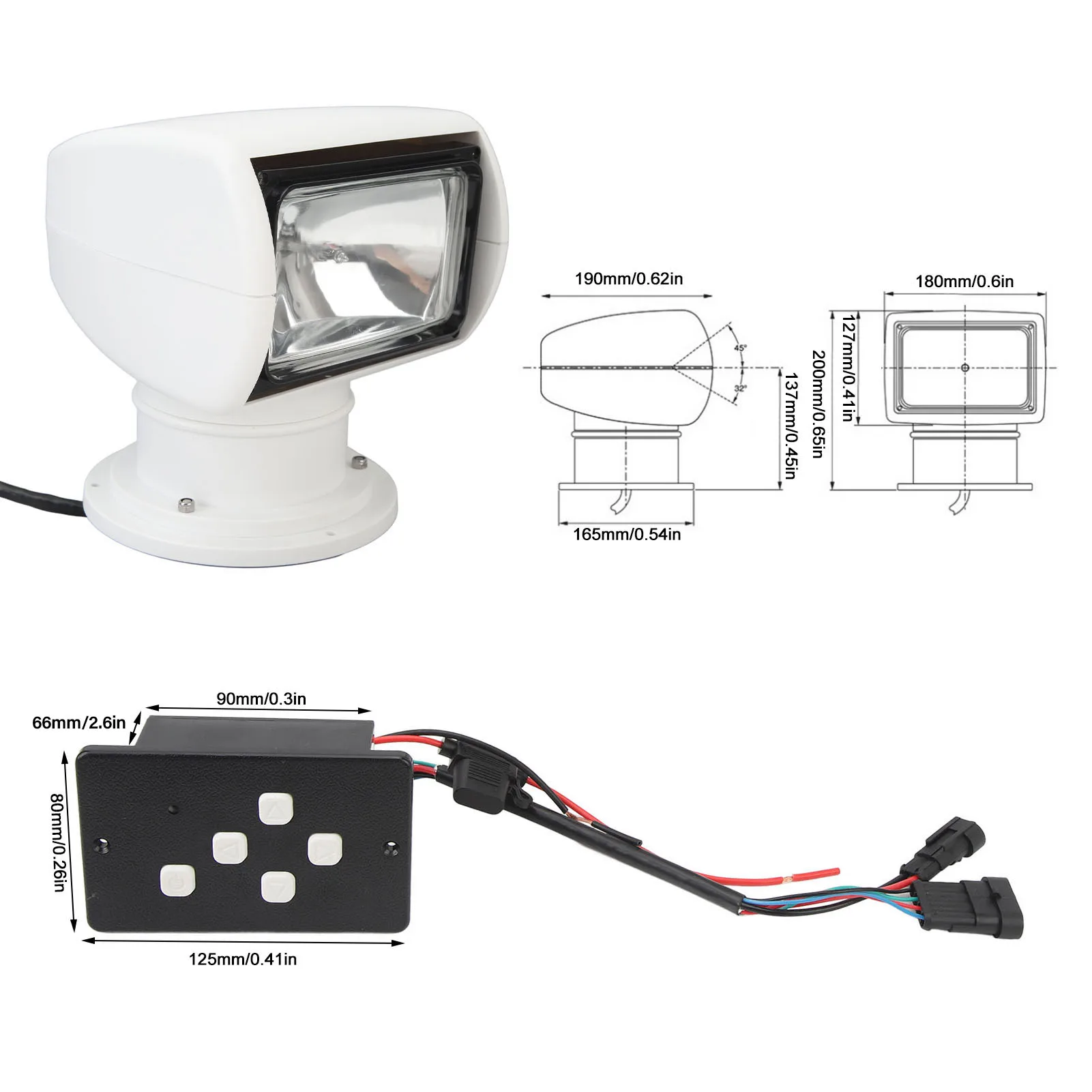 Морской прожектор 100 Вт, вращение на 355, IP66, водонепроницаемый портативный галогенный прожектор с дистанционным управлением для яхт, рыбацких лодок