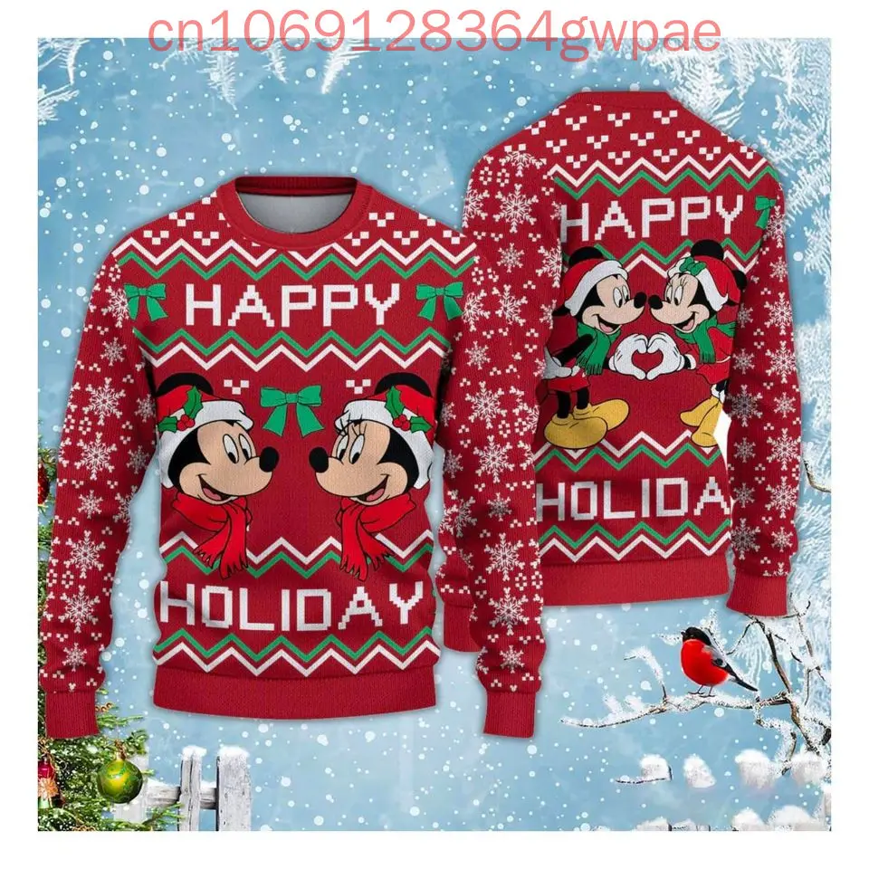 Mickey and Minnie Christmas Ugly Sweater for Men's Women's Disney Christmas Sweatshirt Mickey Minnie Mouse Xmas Holiday Sweater