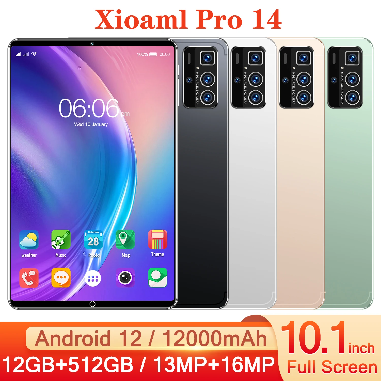 

Планшет 2024 Pro 14 на Android 13, 10,1 дюйма, 2/16 ГБ, 1 ТБ, 12000 мАч, 10 ядер, GPS, Wi-Fi