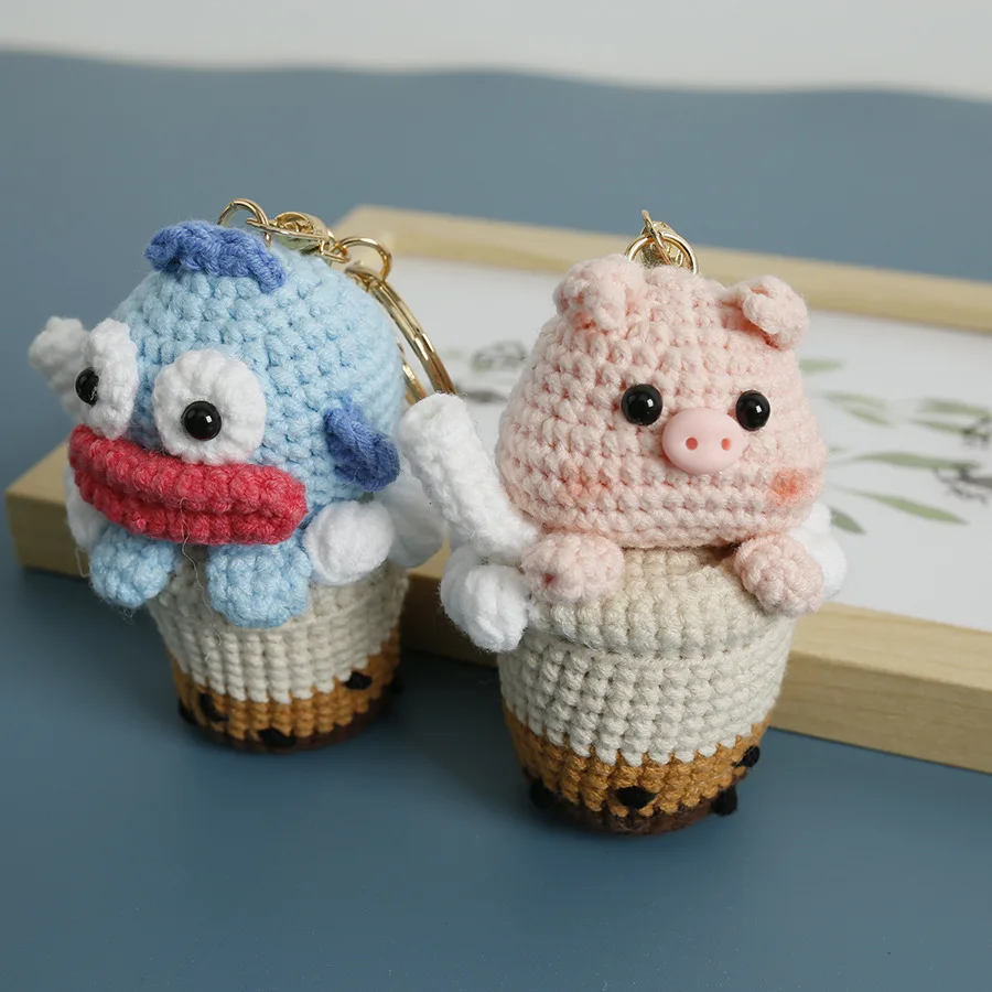 Creative Milk Tea Series Animal Doll Crochet Keychain For Car Keys Cute Knitting Capybara Doll For Bag Pendant Handmake Gifts