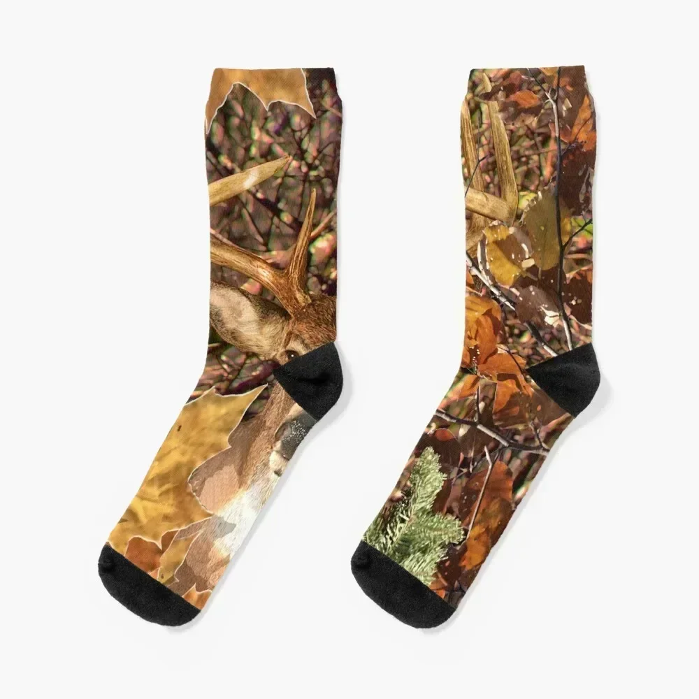 

White Tail Buck in Fall Camo Socks winter new year gym gift Men's Socks Women's