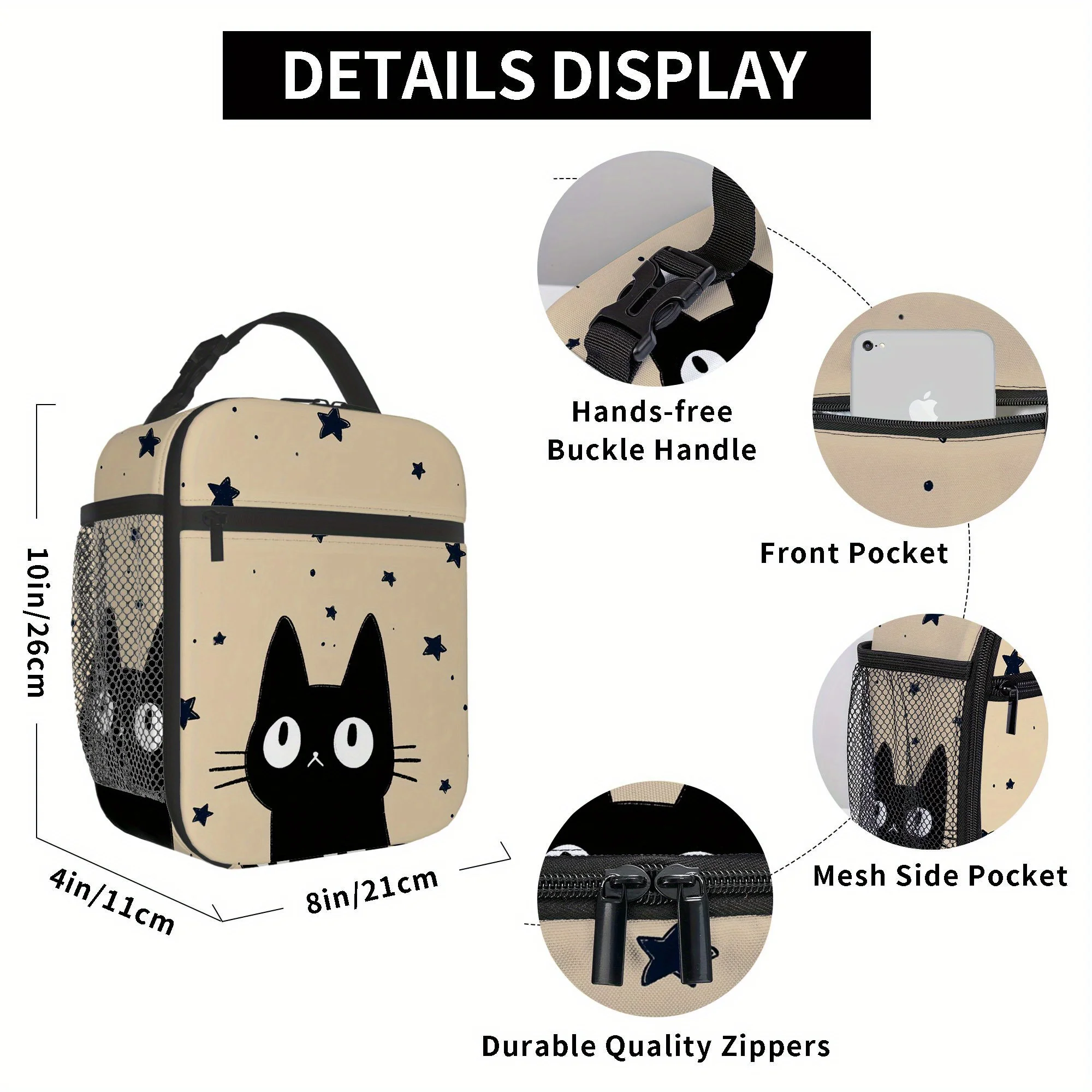 1pc, Black Cat Under Starry Sky Printed Thermal Bag, Insulated Bag, No Food Contact, Suitable for Home, Restaurant, Office, Unis