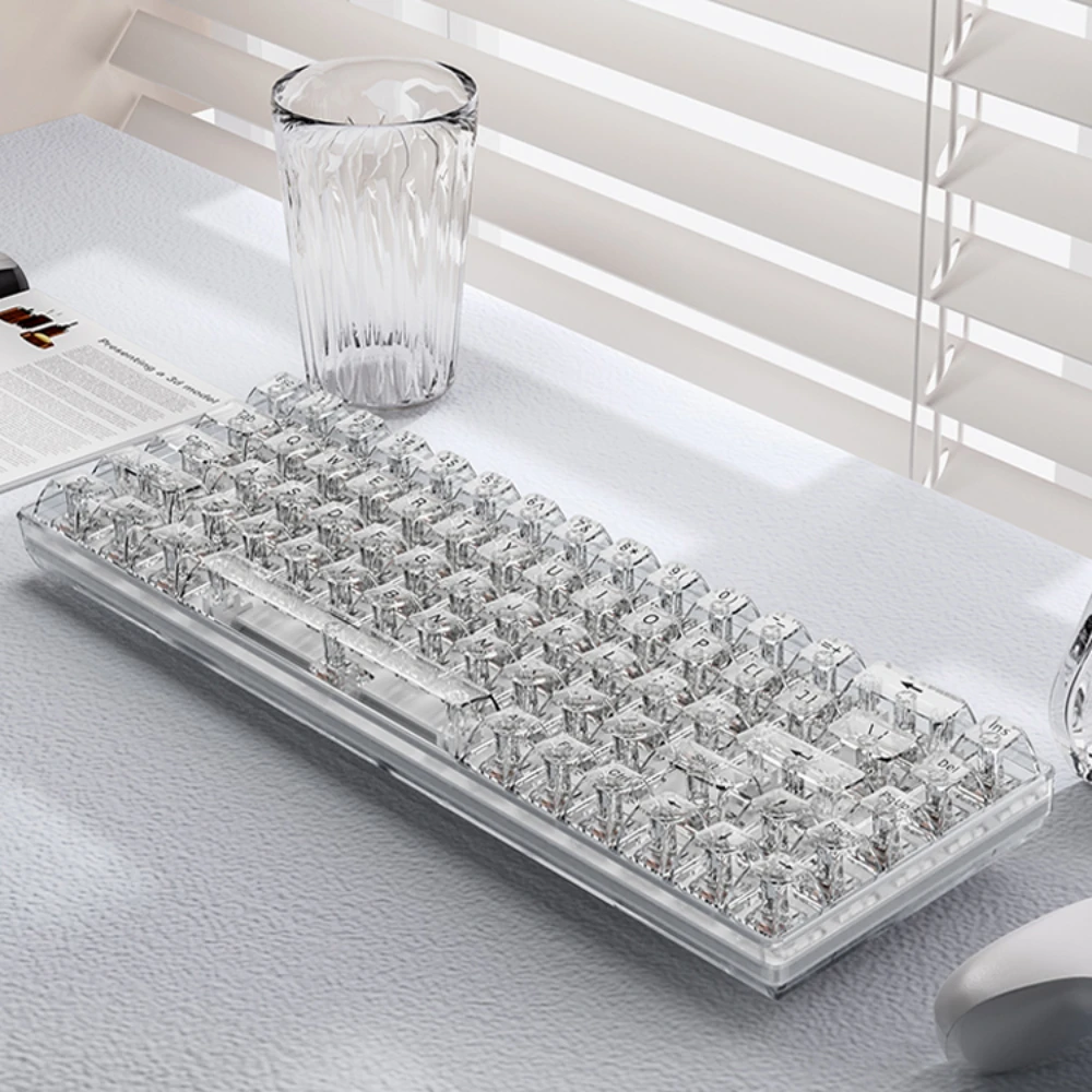 Imagem -02 - Tampão de Teclado Totalmente Transparente Cristal de Gelo Keycaps Translúcidos Interruptor Mecânico pc Rosa Roxo e Laranja 68 Teclas 75 Teclas 87 Chaves 98 Chaves 108 Chaves