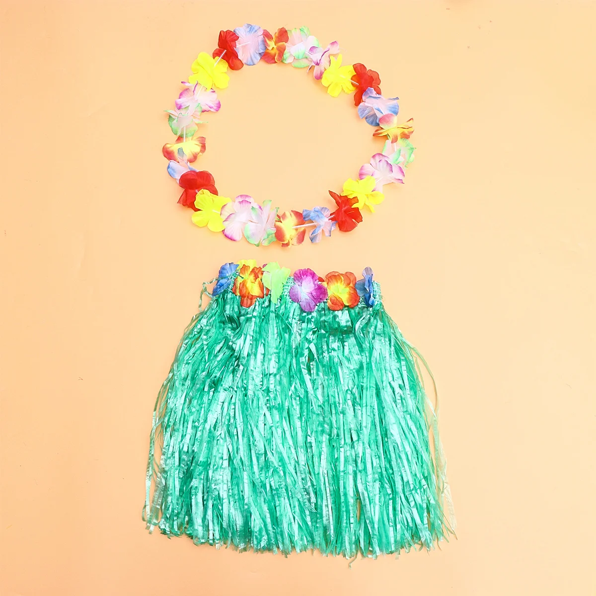 

Hawaiian Party Skirt Set for Bright Green Leaf Outfit Includes Headdress Bangles Chain Great Costume Accessory for Beach