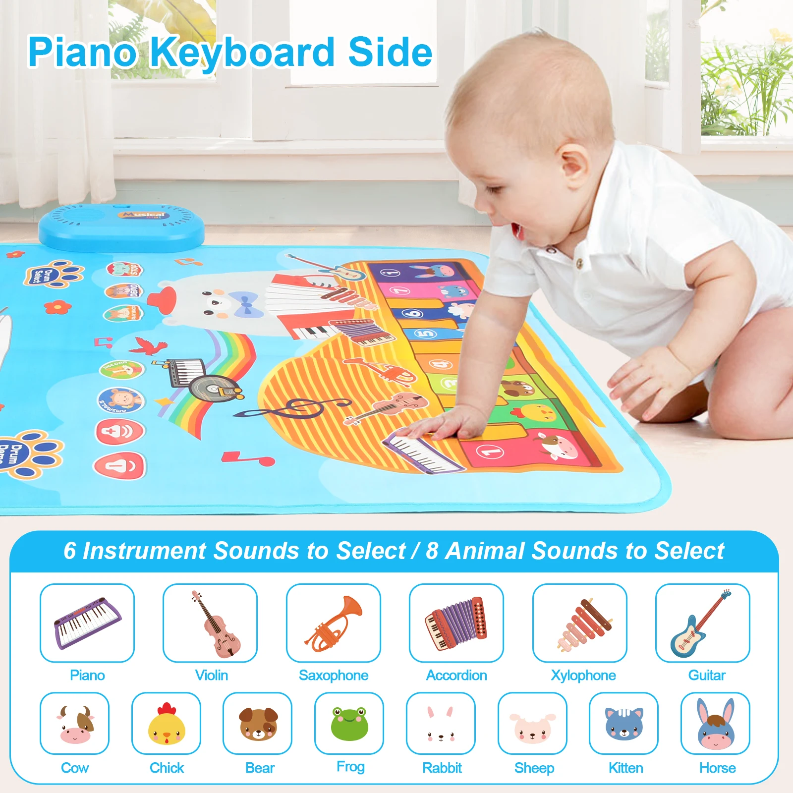 80x50cm Toddler Musical Dance Mat Piano Mat Floor Keyboard Drum Toys with Instruments Sounds Toys  Educational Toy for Kid Gifts