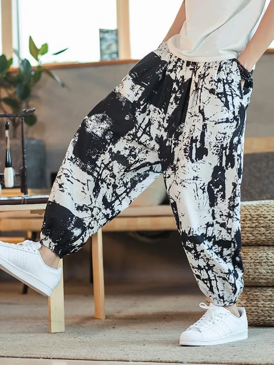 Men's Casual Cotton Linen Wide Leg Pants Summer Style Loose Fit Seven-Foot Shorts Comfortable Breathable Natural Waist Design