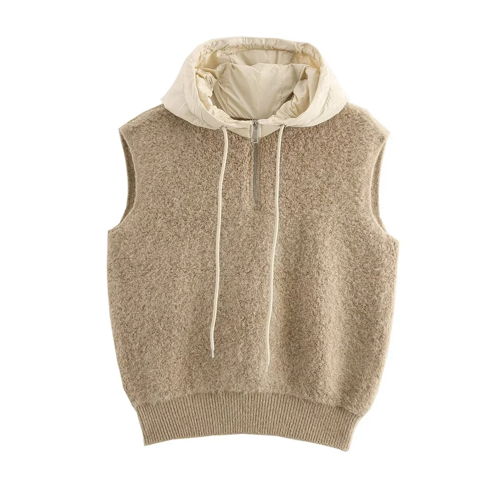 Autumn new fashionable women's clothingcasual and elegant design European and American style hooded knitted vest