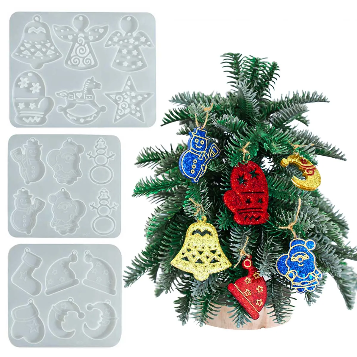 

Crystal Resin Casting Molds DIY Angel Bells Socks Snowmen Gloves Christmas Series Pendants Decorative Silicone Mold Home Decor