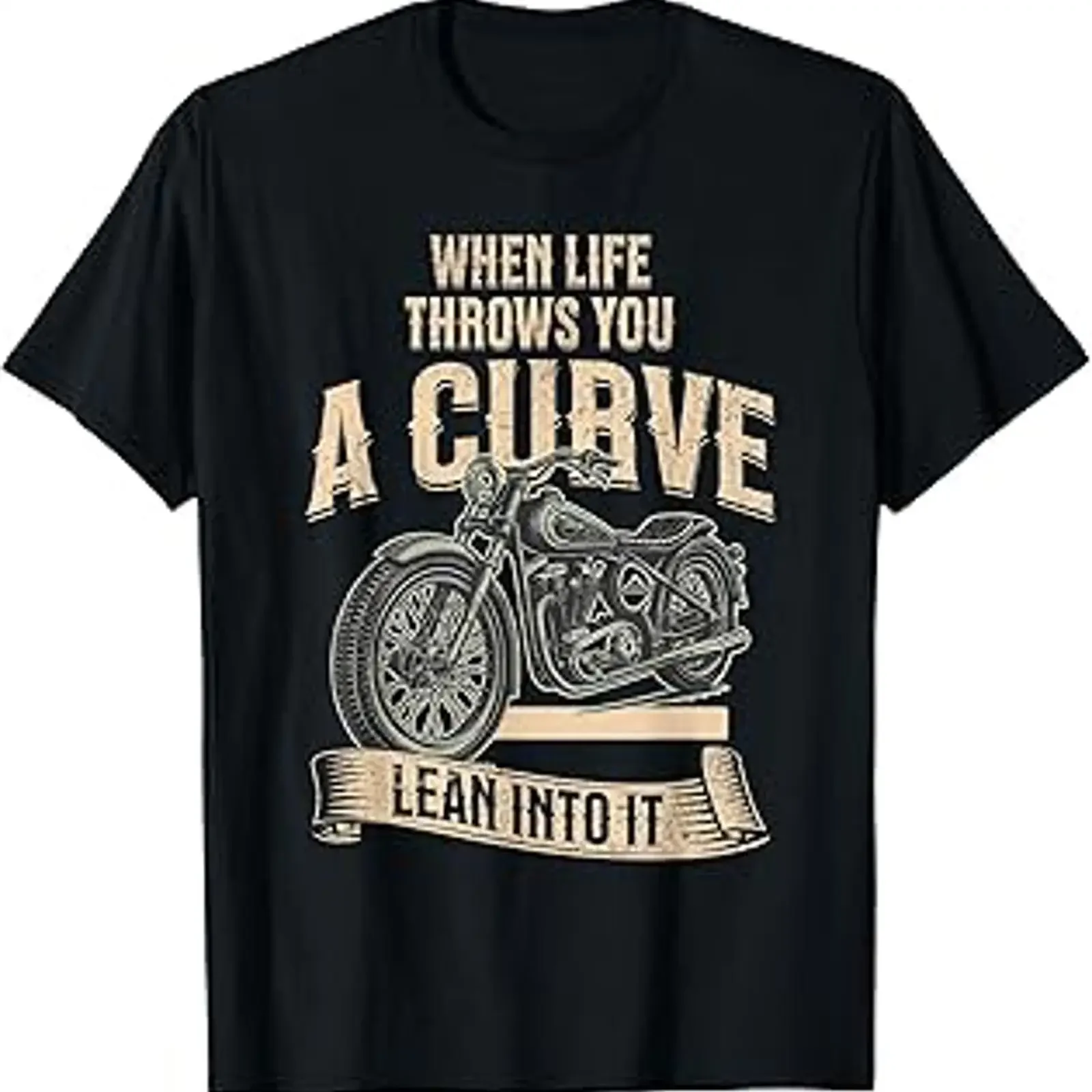 When Life Throws You A Curve Funny Motorcycle Biker Men T Shirt vintage Washed streetwear Casual Breathable Slightly