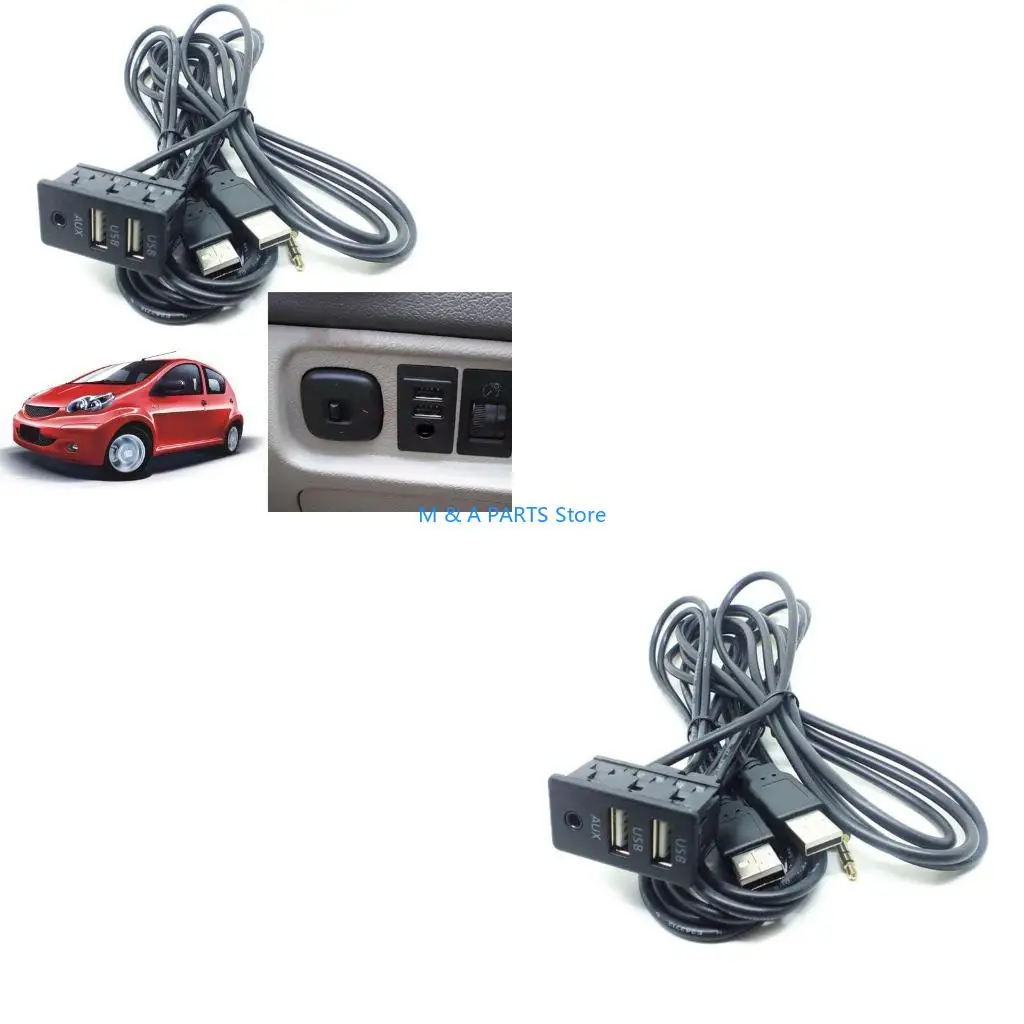 U1JF 1.5M Multifunctional Car Extension Panel Cable AUX USB Cord for Cellphone Tablet Car Accessories