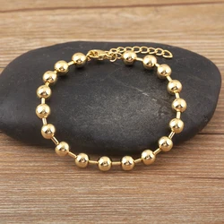 AIBEF High Quality 3/4/6/8mm Copper Round Bead Bracelet Gold Color Women Adjustable Bangle Minimalist Jewelry Accessories Gift