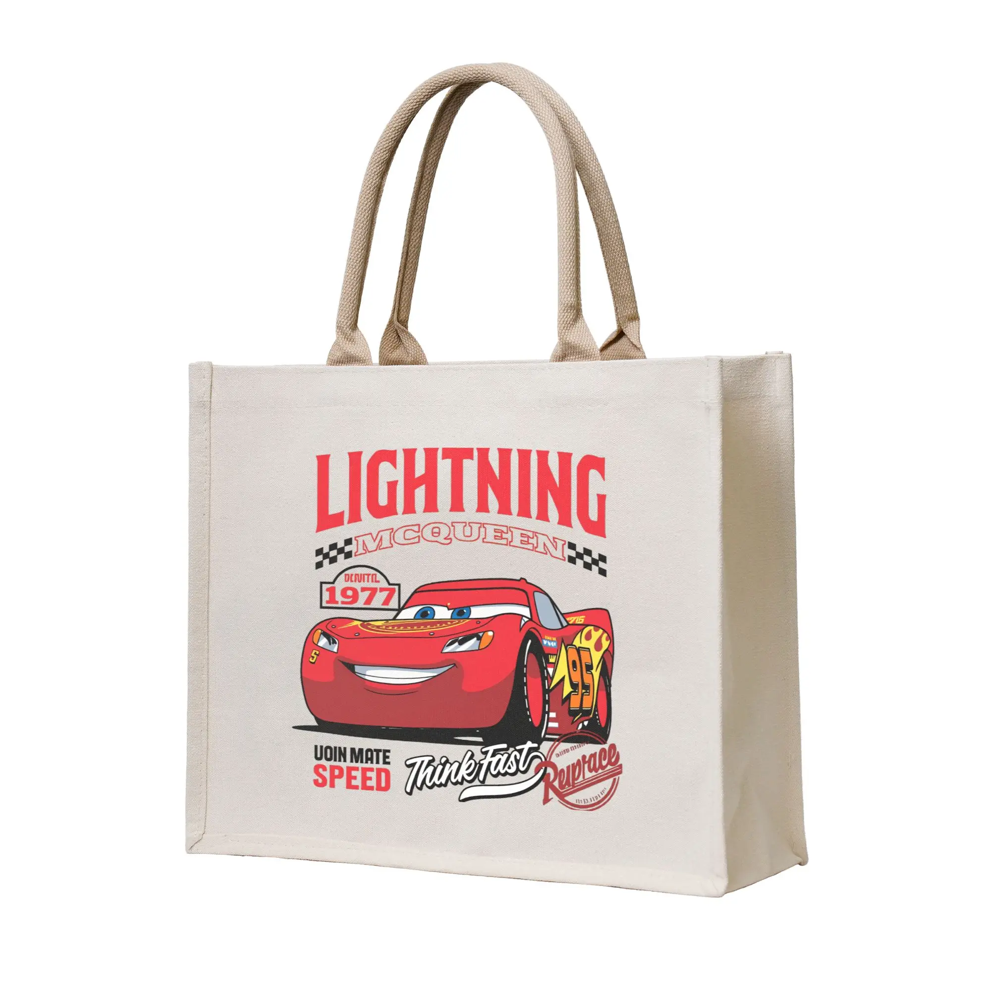 

Многоразовая забавная сумка для покупок L-Lightning M-Mcqueen Race 95, женская сумка-тоут, портативная сумка для покупок с мультяшными машинками