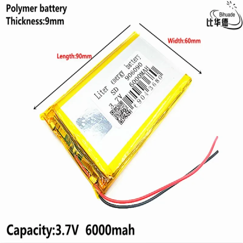 Batería de energía de litro Buena calidad 3.7V, 6000mAH 906090   Batería de polímero de iones de litio/Li-ion para tableta pc BANK, GPS, mp3, mp4