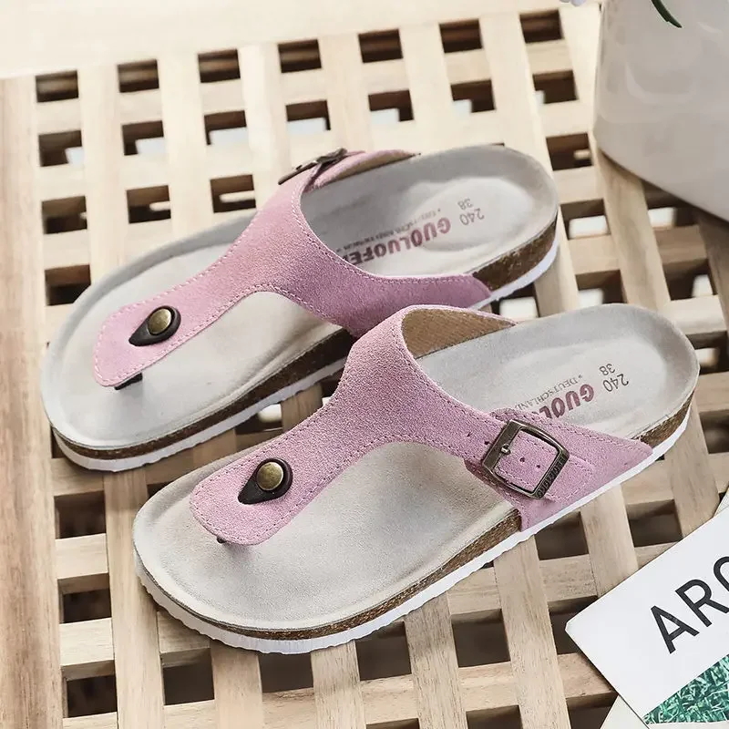 Coslony cork sandals men leather 2023 New Summer Women Beach Shoe Casual Cork Slippers Men Fashion Outdoor buckle slides for men