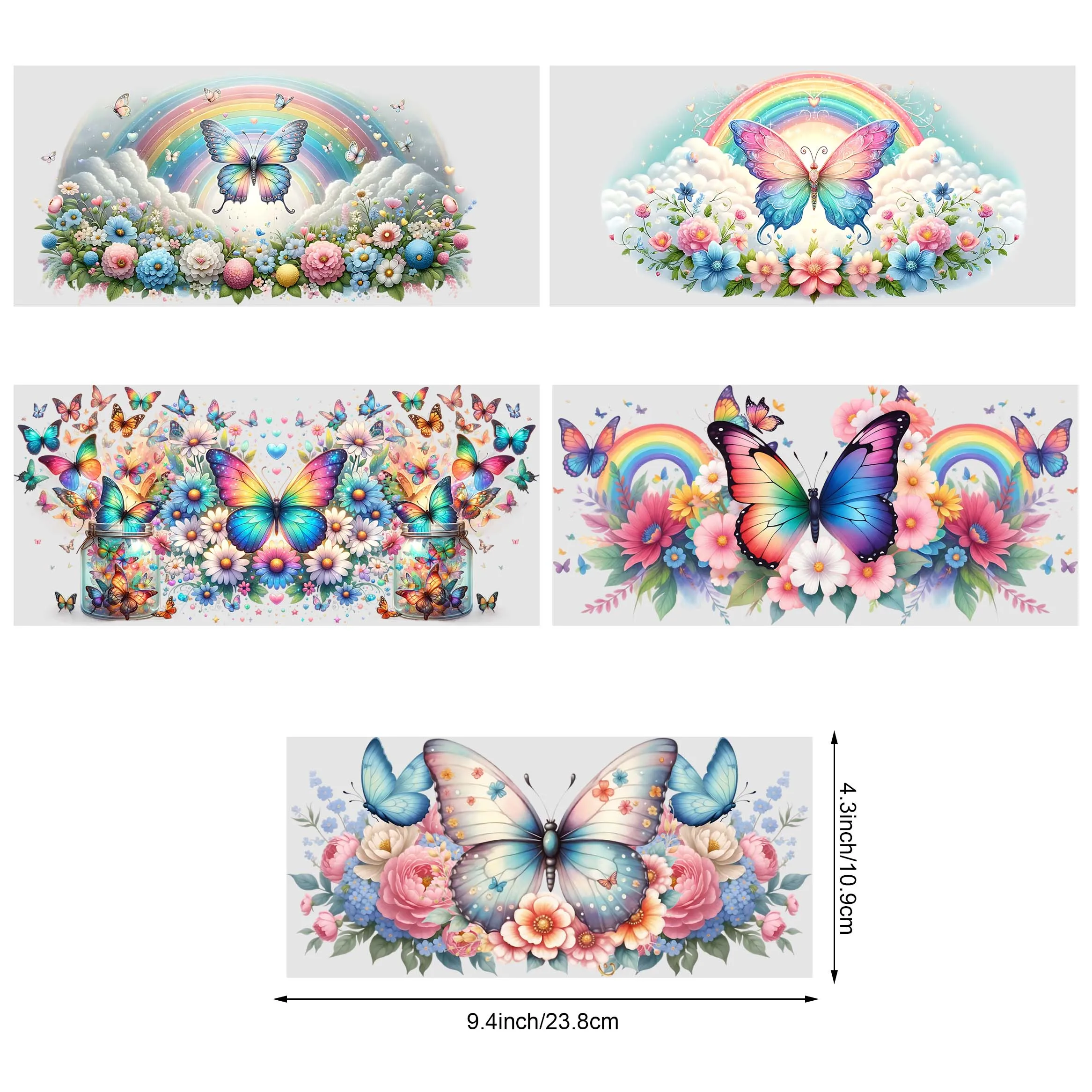 5sheets Butterfly Pattern UV DTF Cup Stickers, Waterproof Sticker Pack For Decorating Mugs, Cups, Bottles, School Supplies, Etc