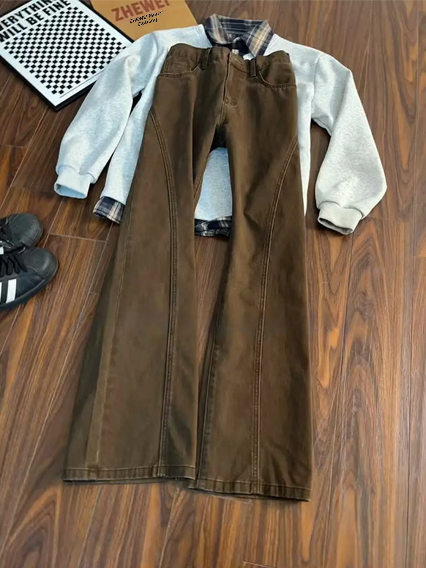 

Мужские джинсы Cé Brown прямого кроя, весенние, модные, в стиле Cleanfit, расклешенные, американские, в стиле High Street, с широкими штанинами, из дышащего хлопка