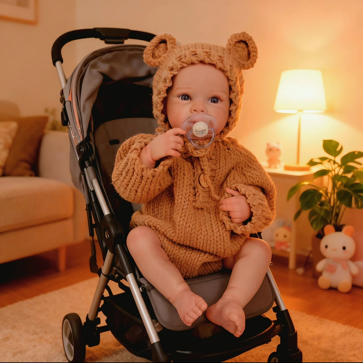 18-Zoll-Reborn-Babypuppe im exquisiten gestrickten Strampler, realistische Vinylpuppe mit weichem Körper, lebensechtes und kuscheliges Geschenk für Weihnachten