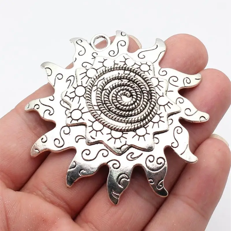 1pcs 66x65mm Antique Silver Color Antique Gold Color Antique Bronze Color Swirl Pattern Sun Pendant Jewelry Making Accessories