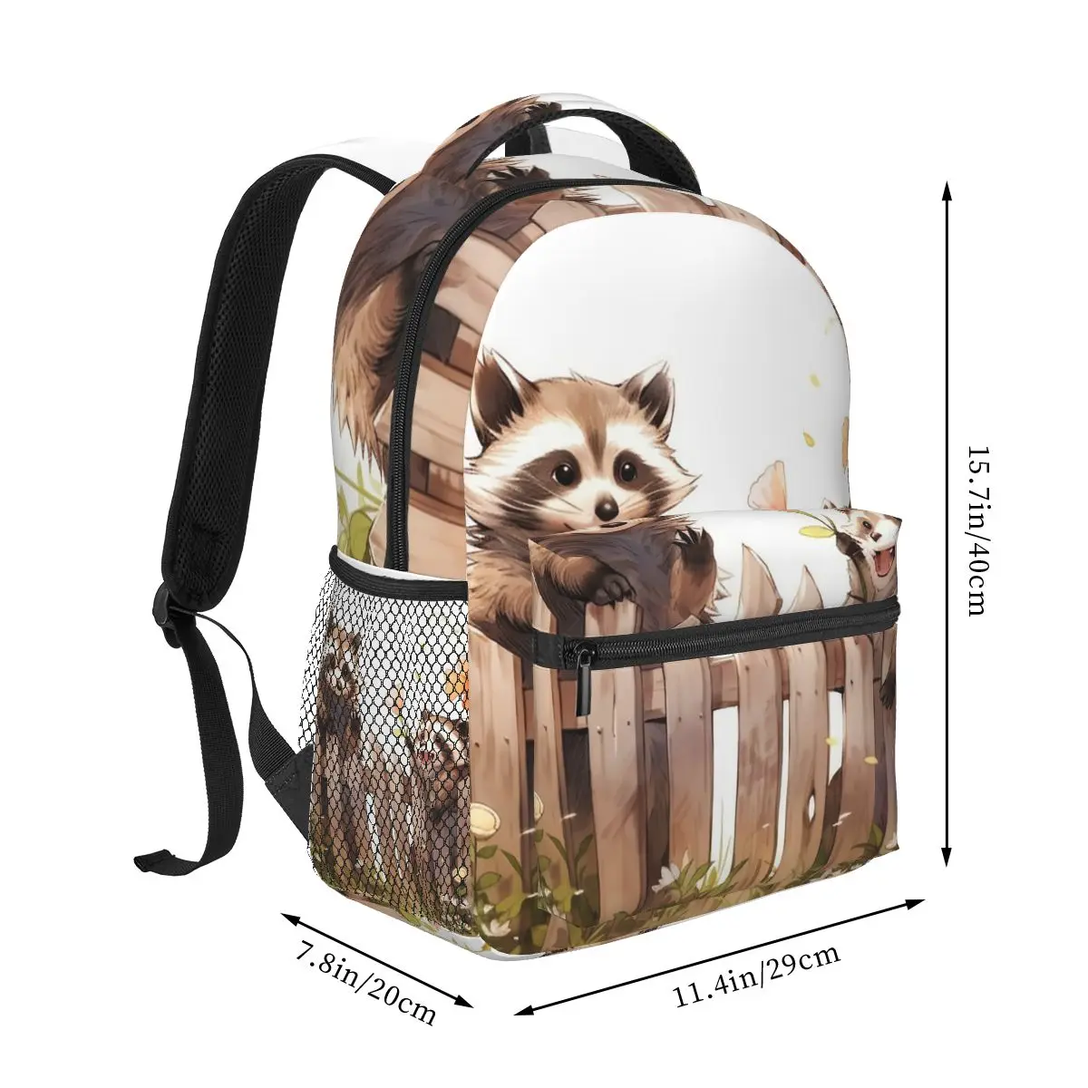 

Cute Raccoons At The Garden Backpack Student Boys Girls BookBag Children School Bag Laptop Shoulder Bags for Men Women