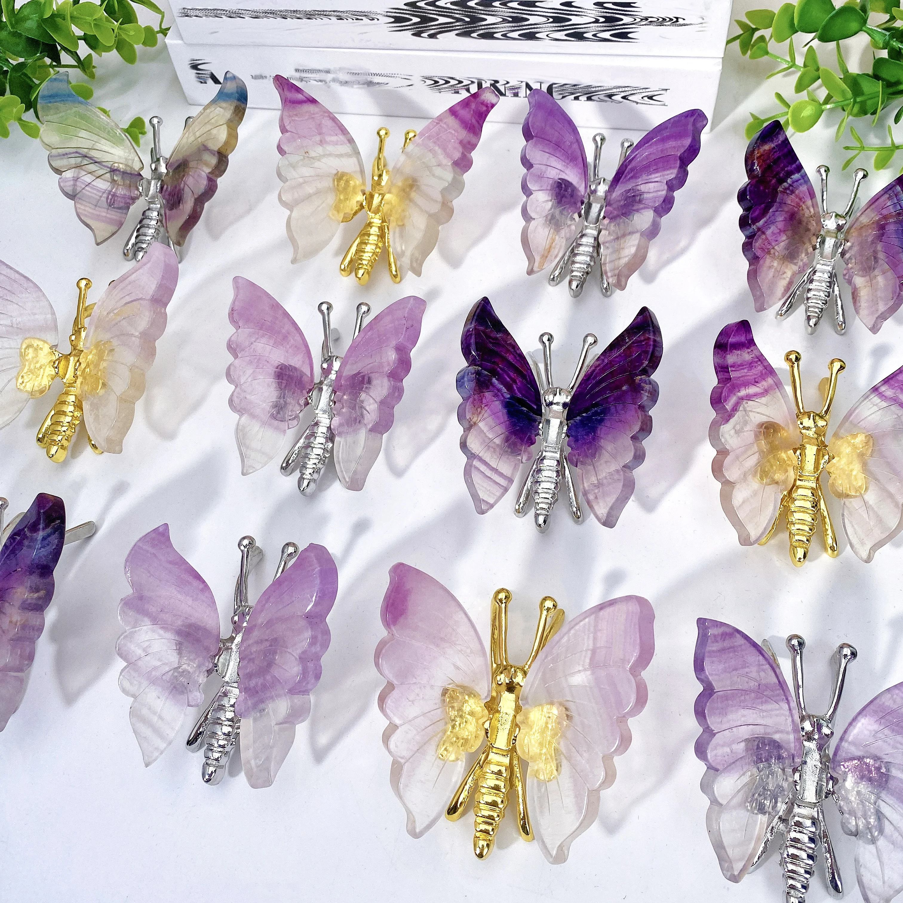 Random 1PC High Quality Fluorite Butterfly Natural Crystal Carving,Glitter,Birthday Gift,Women Gift,Kid Gift,Crystal Ornaments