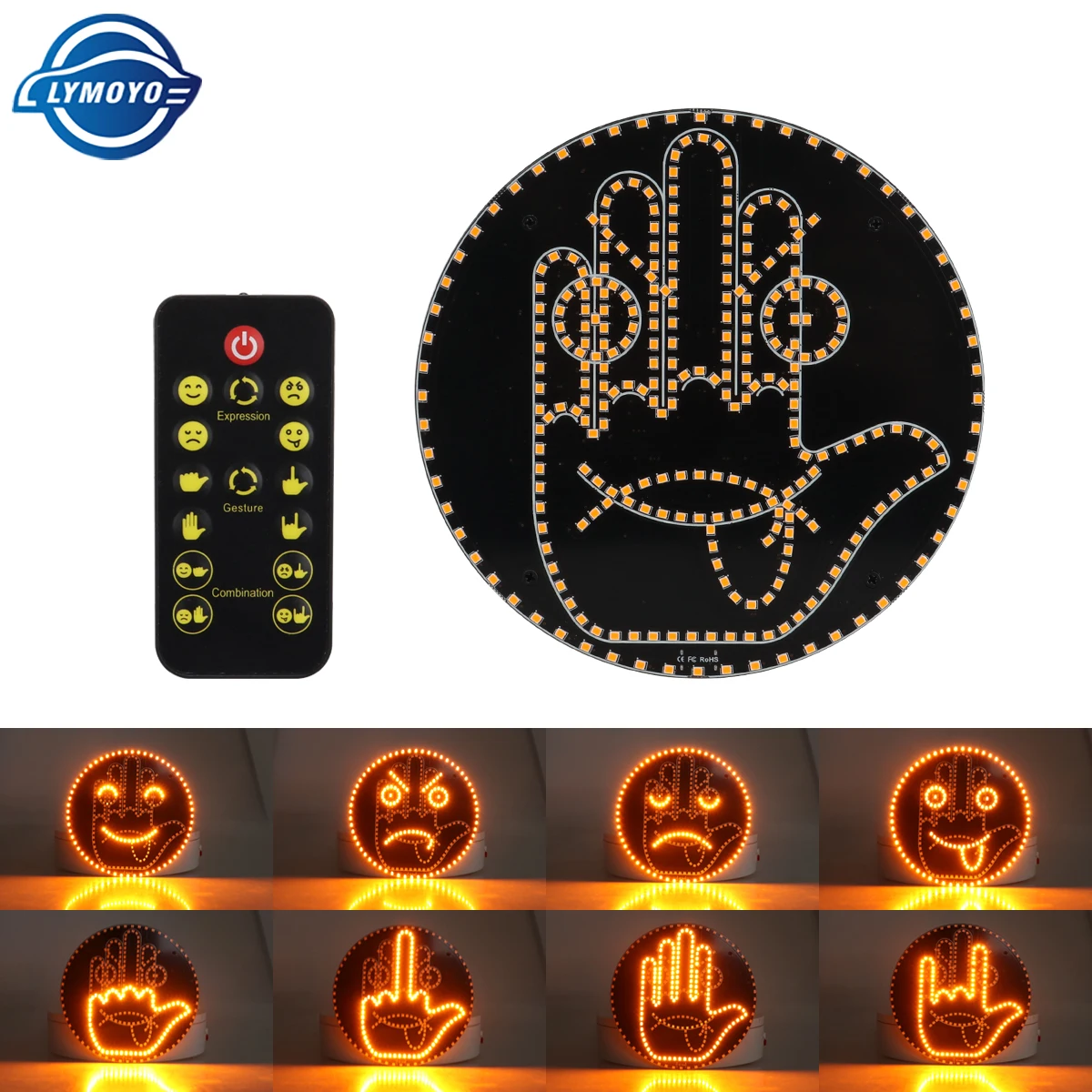 Car 8 in 1 Fun Expression Finger Gesture Led Light With Remote Control Automobile Rear Window Angry Expression Lamp Universal