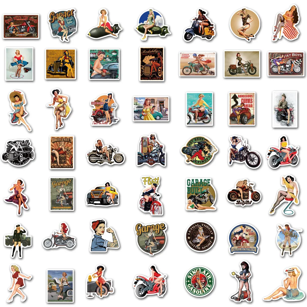 Imagem -02 - Retro Pin up Girls Adesivos para Faça Você Mesmo Telefone Motocicleta Capacete Scrapbooking Laptop Mala Skate Mulheres Sexy 10 Pcs 50 Pcs 100 Pcs