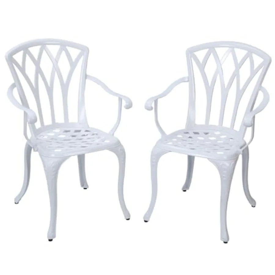 Patio Chairs Set of 2 Cast Aluminum Outdoor Dining Chair for Garden Backyard Balcony White