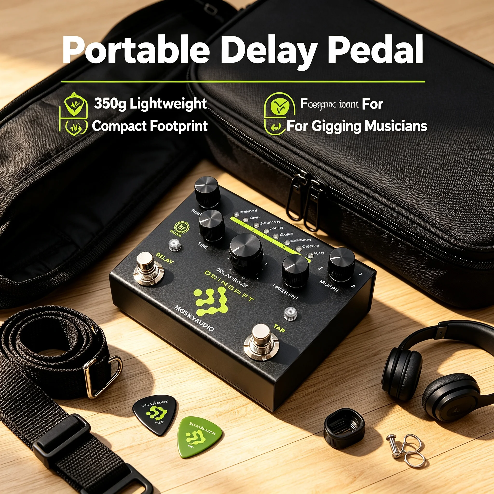 Mosky Spindrift Digital Delay Guitar Pedal Tap Function 8 Mode Selection Blend Time Morph Feedback Adjustment 9V 300Ma