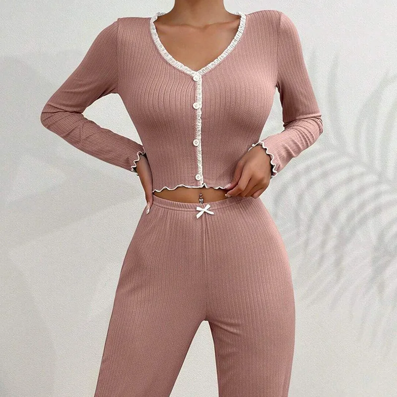 Women Spring Autumn Pajama Set Woman Women's Home Clothes Trousers Sets Pajamas Summer Pijama Wear Long Sleeve Sleep Lounge view 5