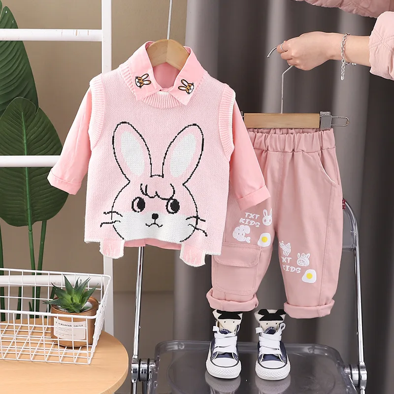 Girls boys Twins Clothes Sets Spring Autumn 2025 Children Woolen Jersey Vest Shirts Pants 3pcs Cute Suit For Baby Tracksuits Kid