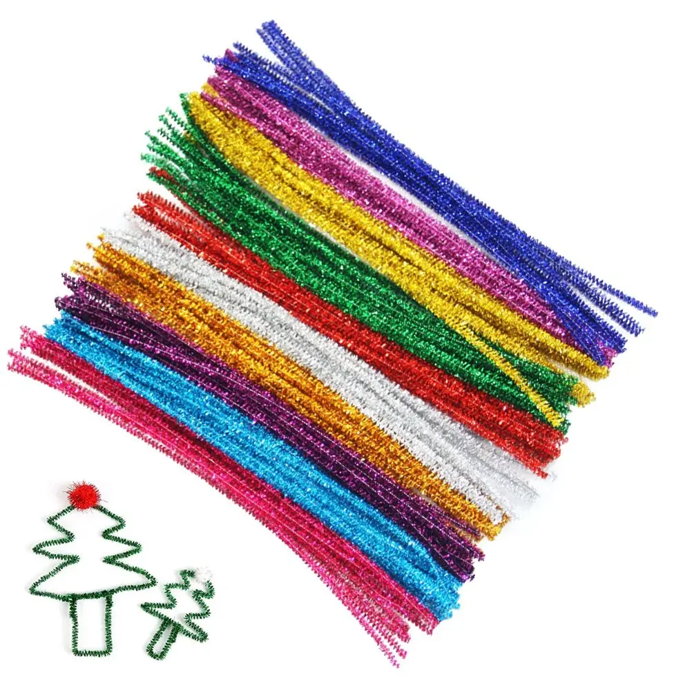 

200Pcs Flashing Gold Glitter Pipe Cleaner Stems Multicolor Bendable Craft Wires for Creative Art Decoration School Projects