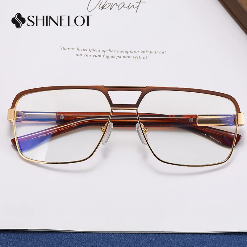 

81083 New Arrival Metal Rectangle Men Double Bridge Eyeglasses Frame Blue Light Blocker Eyewear Business Male Glasses
