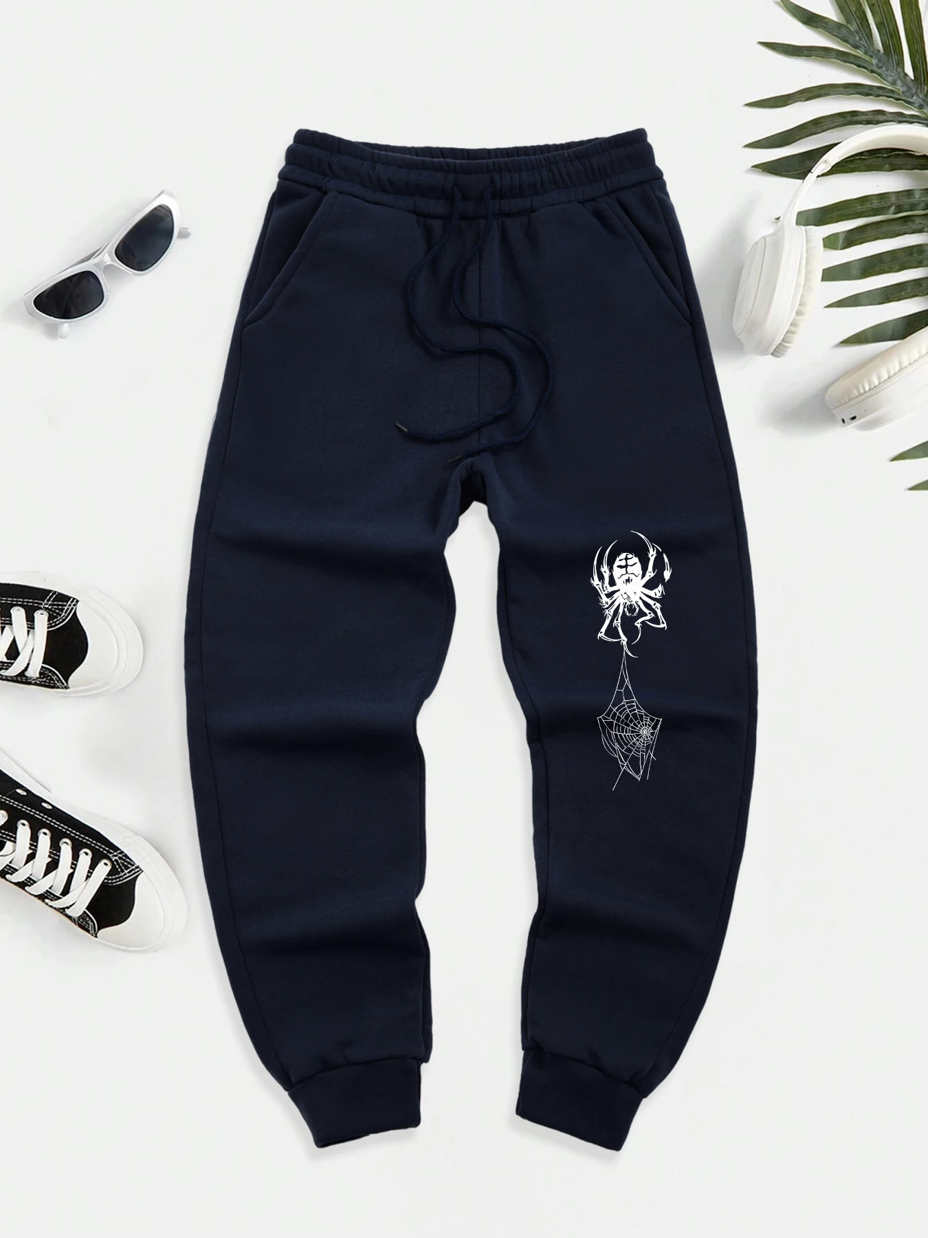 

Spiders And Webs Men'S Autumn Casual Pants Versatile Pocket Trousers Elastic Waist Street Pant Male Basic Fashion Sportpants