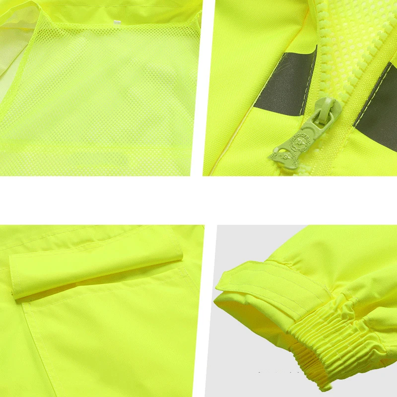 เสื้อกันฝน Hi Vis เสื้อกันฝนแบบสะท้อนแสงเพื่อความปลอดภัยสําหรับผู้ชายและผู้หญิง