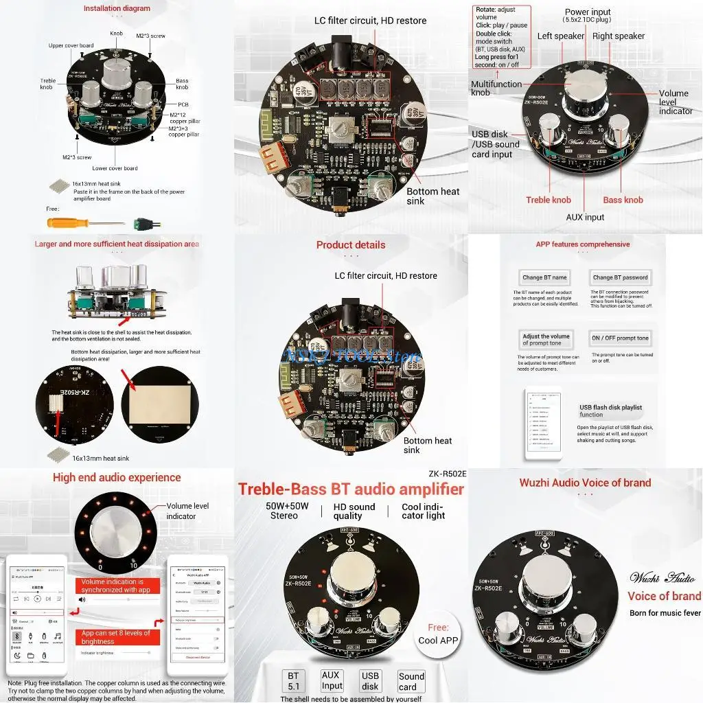 

L8RC Receiver Amplifier Board 2 Channel AUX Amp Module Bass & Treble Control