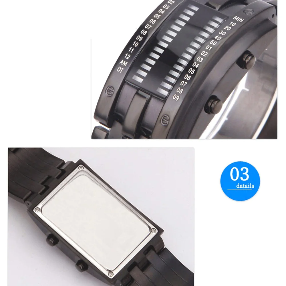 fashion sports watch popular luxury brand men women creative binary watch led couple stainless steel watch
