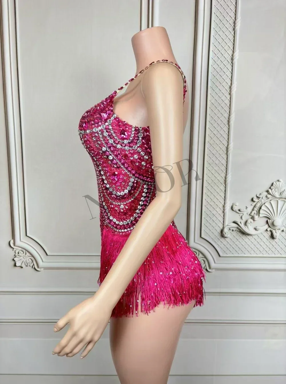 Body con frange di strass scintillanti per le donne Spettacolo sexy Performance Body da ballo Vestito da discoteca Cantante Ballerino Abbigliamento da palcoscenico