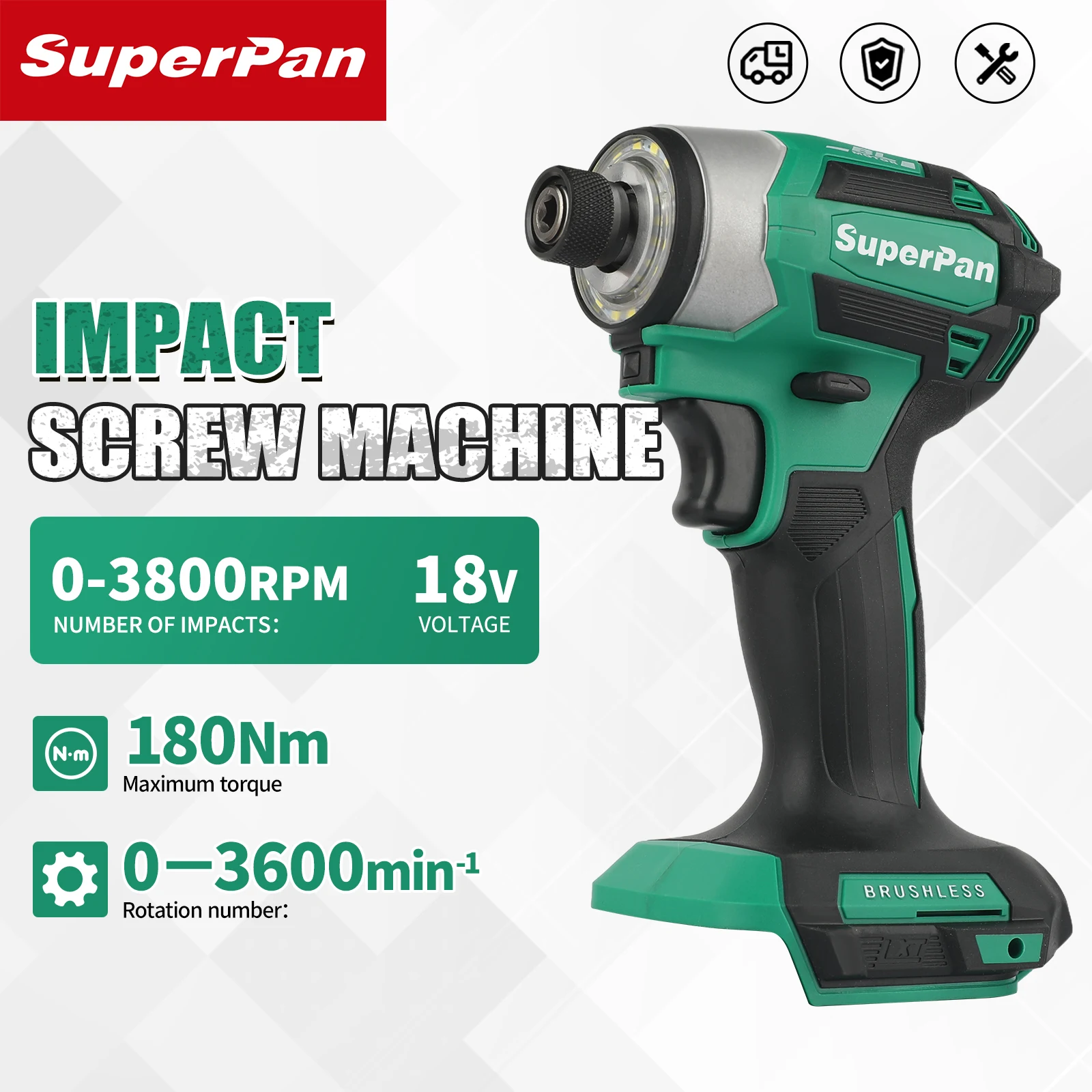 

Бесщеточный аккумуляторный ударный шуруповерт SuperPan 18В (без АКБ и ЗУ), 180 Нм, высокомоментный электрический шуруповерт для деревообработки